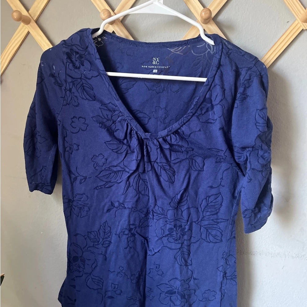 New York & Company Navy Floral Blouse